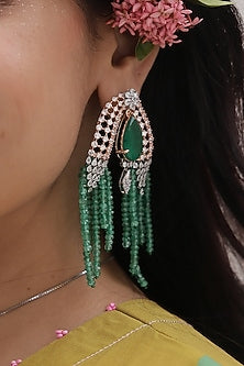 White Finish Diamonds & Green Drop Dangler Earrings