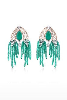 White Finish Diamonds & Green Drop Dangler Earrings