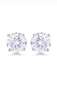 White Finish Round Diamond Stud Earrings