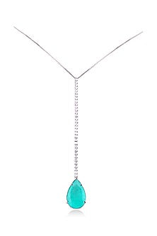 White Finish Round-Shaped Diamond & Emerald Stone Necklace