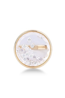 Yellow Gold Finish Round-Shaped Diamond & Sapphire Crystal Ring