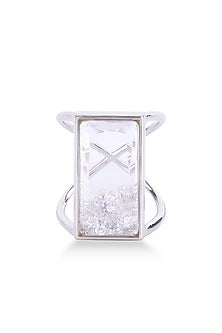 White Finish Diamond & Sapphire Crystal Rectangular Ring