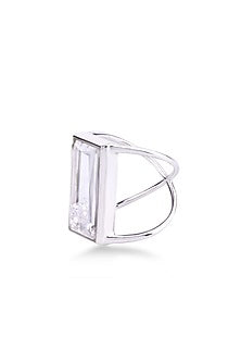 White Finish Diamond & Sapphire Crystal Rectangular Ring