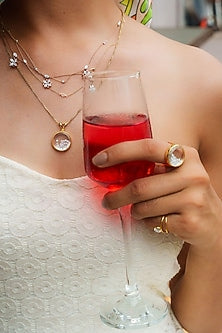 Yellow Gold Finish Round-Shaped Diamond & Sapphire Crystal Round Pendant Necklace