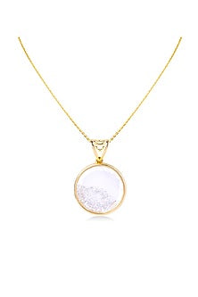 Yellow Gold Finish Round-Shaped Diamond & Sapphire Crystal Round Pendant Necklace