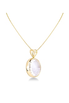 Yellow Gold Finish Round-Shaped Diamond & Sapphire Crystal Round Pendant Necklace
