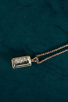 Yellow Gold Finish Diamond & Sapphire Crystal Rectangular Pendant Necklace