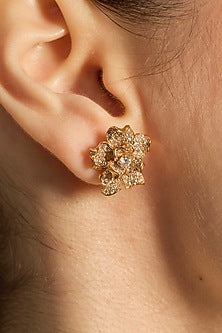 Gold Plated Diamond Handcrafted Floral Stud Earrings