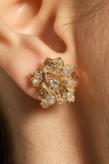 Gold Plated Diamond Handcrafted Floral Stud Earrings