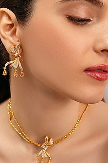 Gold Plated Diamond Handcrafted Stud Earrings
