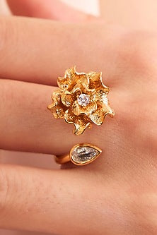 Gold Plated Diamond Floral Ring