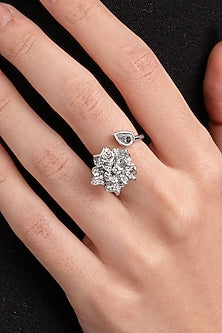 Silver Plated Diamond Floral Ring