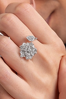 Silver Plated Diamond Floral Ring