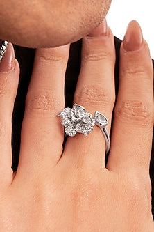Silver Plated Diamond Floral Ring