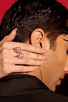 Rose Gold Plated Ruby Stone Floral Ring