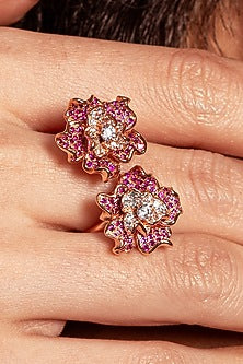 Rose Gold Plated Ruby Stone Floral Ring