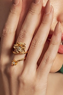 Gold Plated Diamond Floral Ring