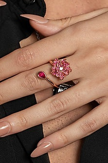 Rose Gold Plated Ruby Stone Floral Ring
