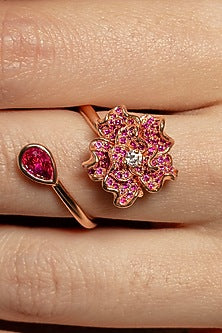 Rose Gold Plated Ruby Stone Floral Ring