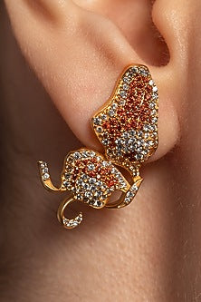 Gold Plated Citrine & Champagne Stone Stud Earrings