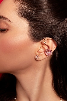 Rose Gold Plated Ruby Stone Handcrafted Floral Earcuffs