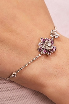 Silver Plated Pink Ruby Stone Floral Handcrafted Bracelet