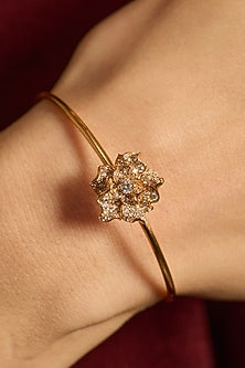 Gold Plated White Stone Adjustable Floral Bangle