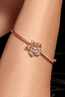 Rose Gold Plated White Stone Floral Bangle