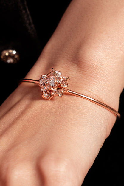 Rose Gold Plated White Stone Floral Bangle