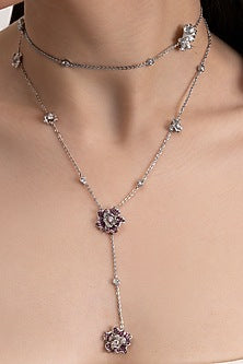 Silver Plated Pink Ruby Stone Layered Pendant Necklace