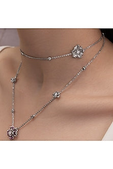 Silver Plated Pink Ruby Stone Layered Pendant Necklace