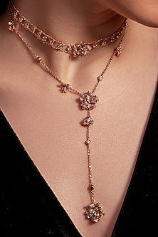 Rose Gold Plated White Stone Floral Pendant Necklace