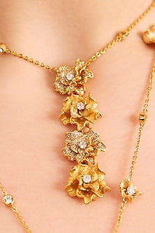 Gold Plated White Stone Floral Pendant Necklace