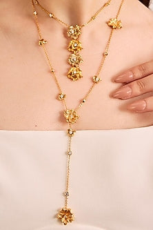 Gold Plated White Stone Floral Pendant Necklace