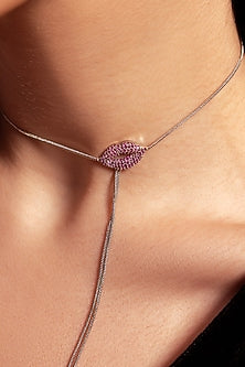 Silver Plated Pink Ruby Stone Handcrafted Long Necklace