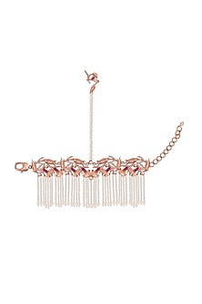 Rose Gold Plated Pearl Hand Harness With Rings