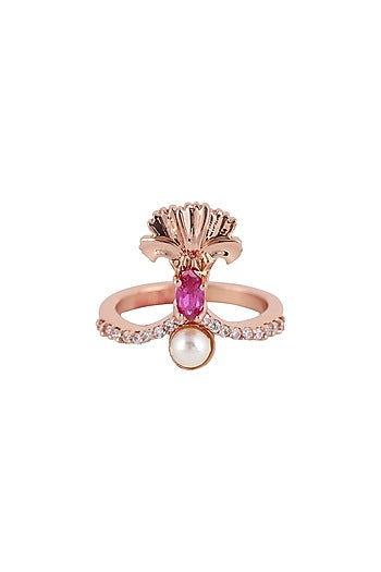 Rose Gold Plated Swarovski Crystal Hand Harness With Rings (Set Of 5)