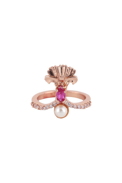 Rose Gold Plated Swarovski Crystal Hand Harness With Rings (Set Of 5)