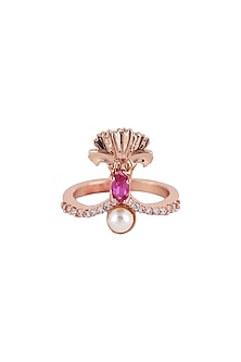 Rose Gold Plated Swarovski Crystal Hand Harness With Rings (Set Of 5)