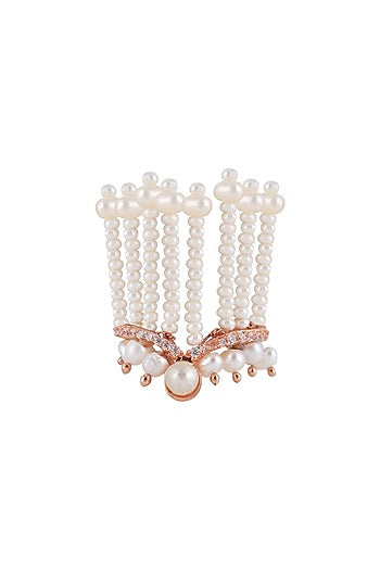 Rose Gold Plated Swarovski Crystal Hand Harness With Rings (Set Of 5)