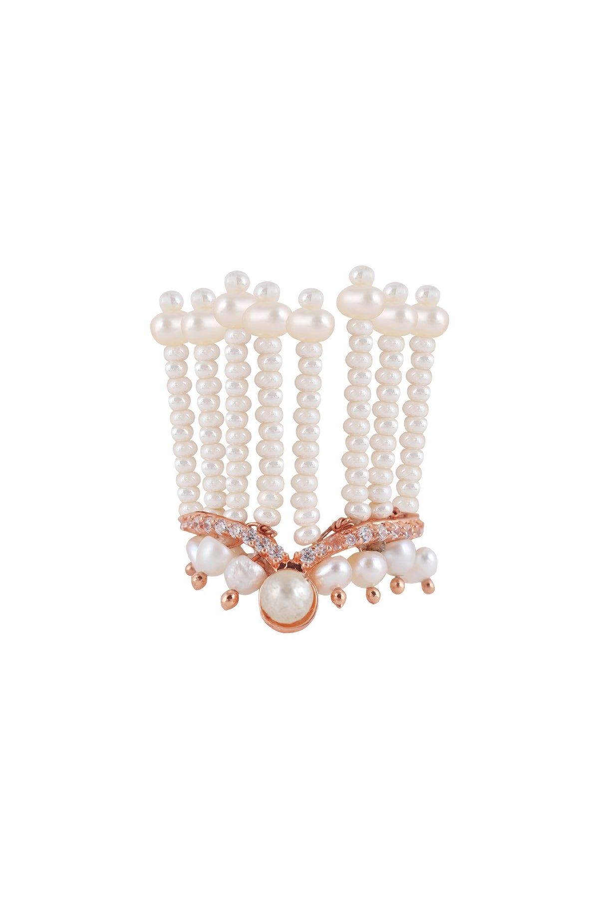 Rose Gold Plated Swarovski Crystal Hand Harness With Rings (Set Of 5)