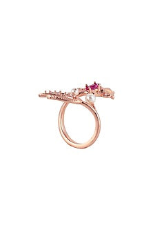 Rose Gold Plated Swarovski Crystal Floral Motifs Ring