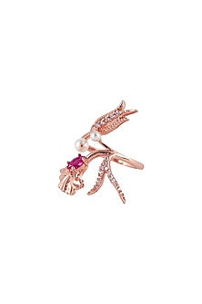 Rose Gold Plated Swarovski Crystal Floral Motifs Ring