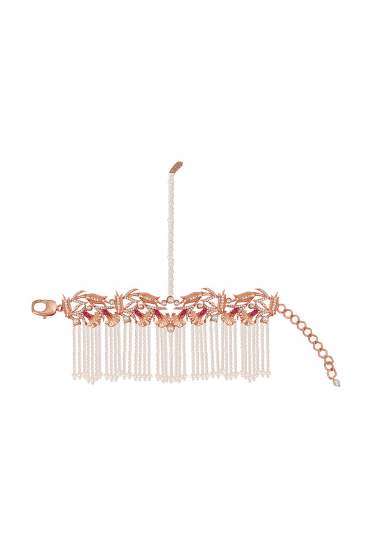 Rose Gold Plated Swarovski Crystal & Pearls Hand Harness