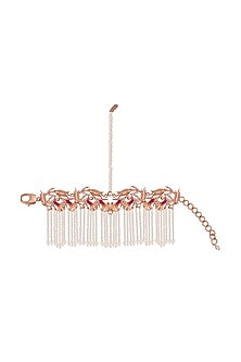 Rose Gold Plated Swarovski Crystal & Pearls Hand Harness