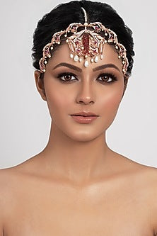 Rose Gold Plated Swarovski Crystal & Pearls Carved Head Piece