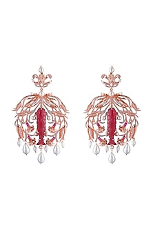 Rose Gold Plated Swarovski Crystal & Pearls Dangler Earrings
