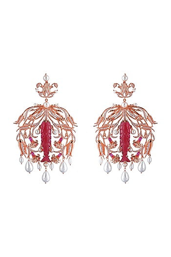 Rose Gold Plated Swarovski Crystal & Pearls Dangler Earrings