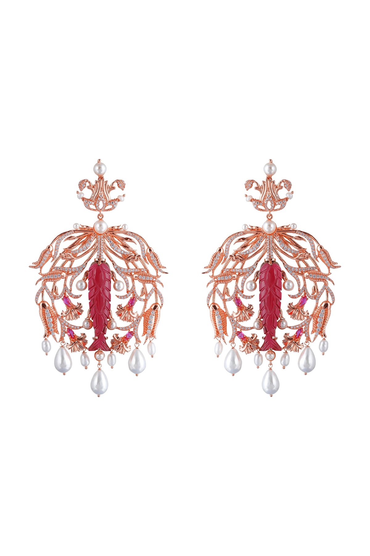 Rose Gold Plated Swarovski Crystal & Pearls Dangler Earrings