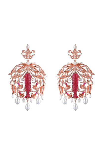Rose Gold Plated Swarovski Crystal & Pearls Dangler Earrings